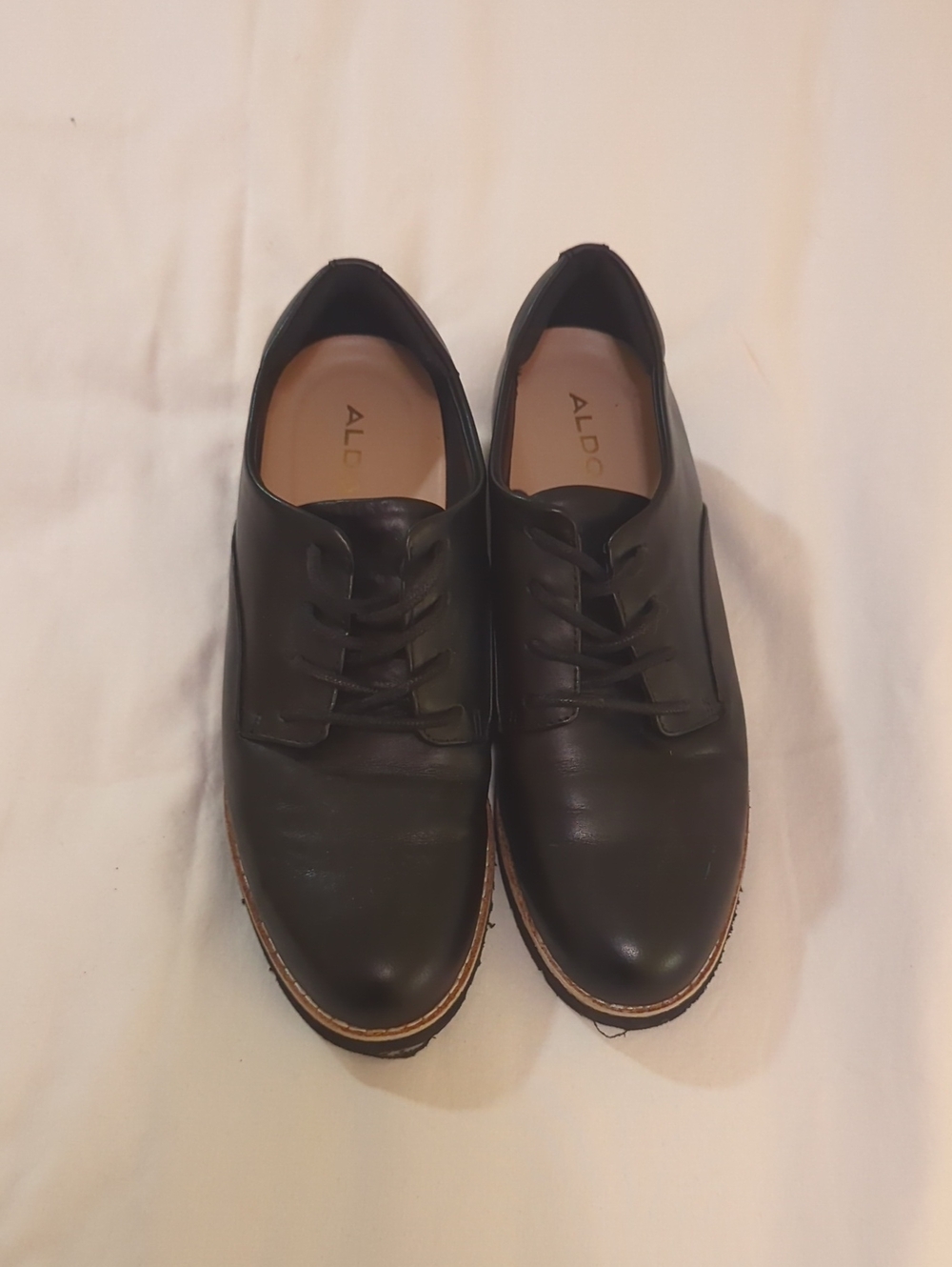 Aldo Black Women's Leather Derby Shoes with Contrast Welt